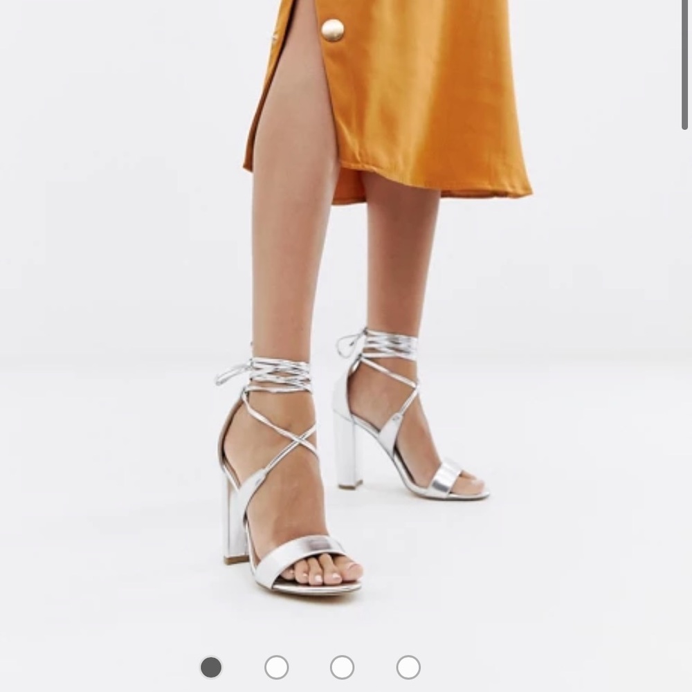 Silver tie up ankle heels - never worn